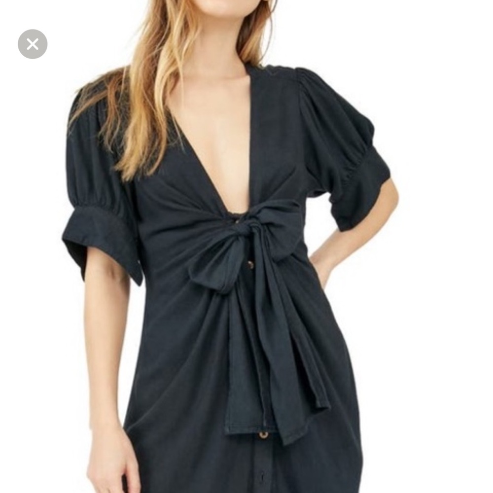 Free People vintage summer Midi dress, button-down in black, size S, pre-owned
